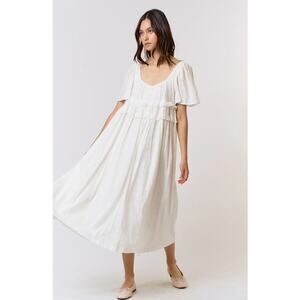 Lalavon White flowy Peasant festival Midi dress size small